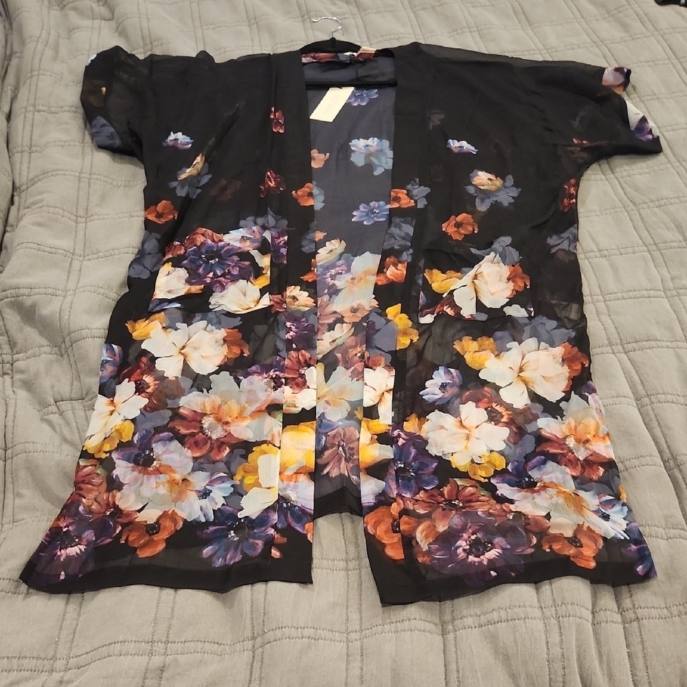 Rachel Zoe Black Floral Kimono Top--one Size, New With Tags!